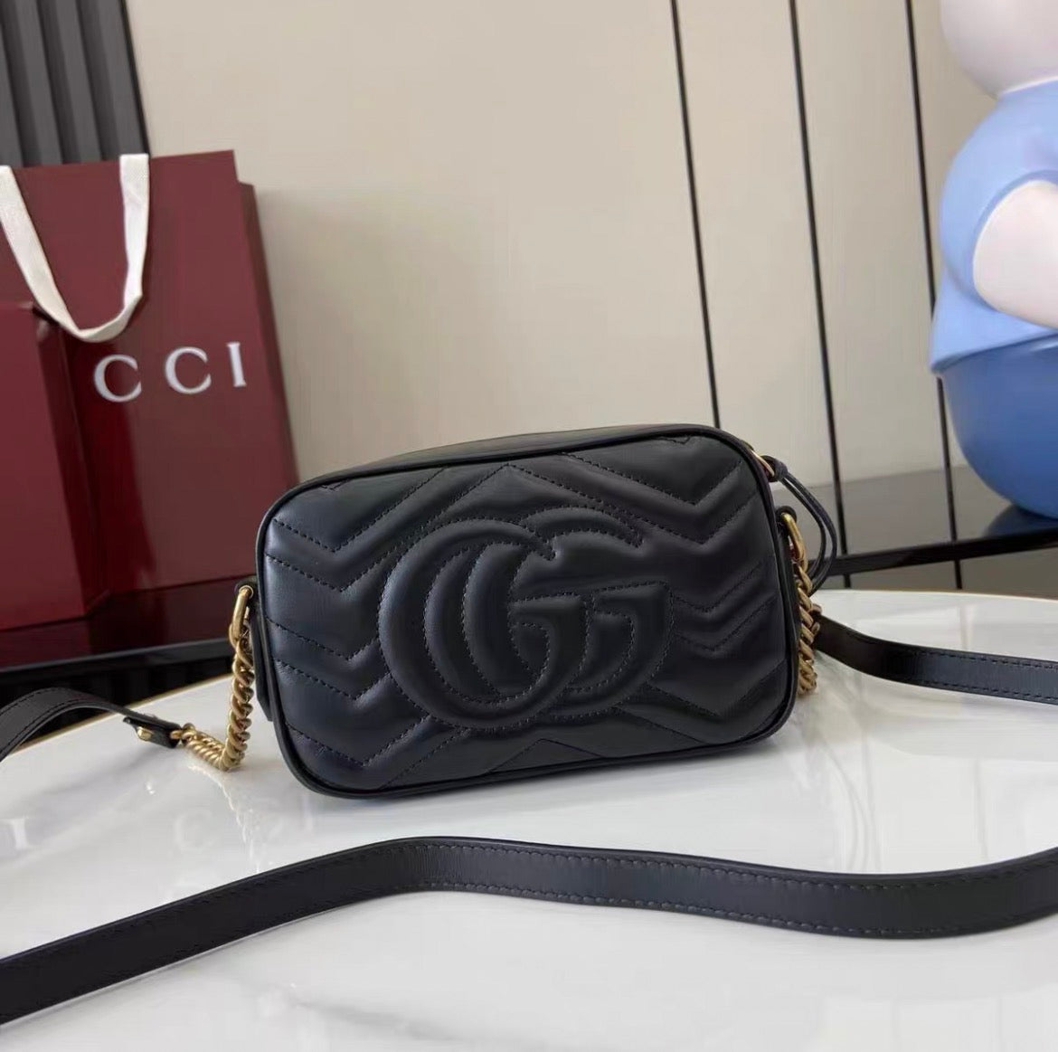 Vintage Quilted Small Square Bag with Gold Metal Buckle - Soft Leather Crossbody/Shoulder Bag