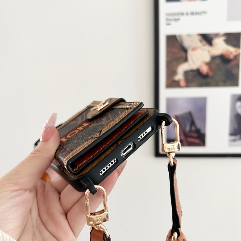 Lou Card Bag Chain Classic Brown iPhone Case